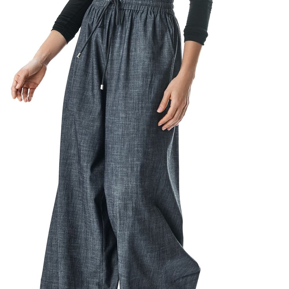 Muji Wide Leg Crop Drawstring Pants in Chambray
